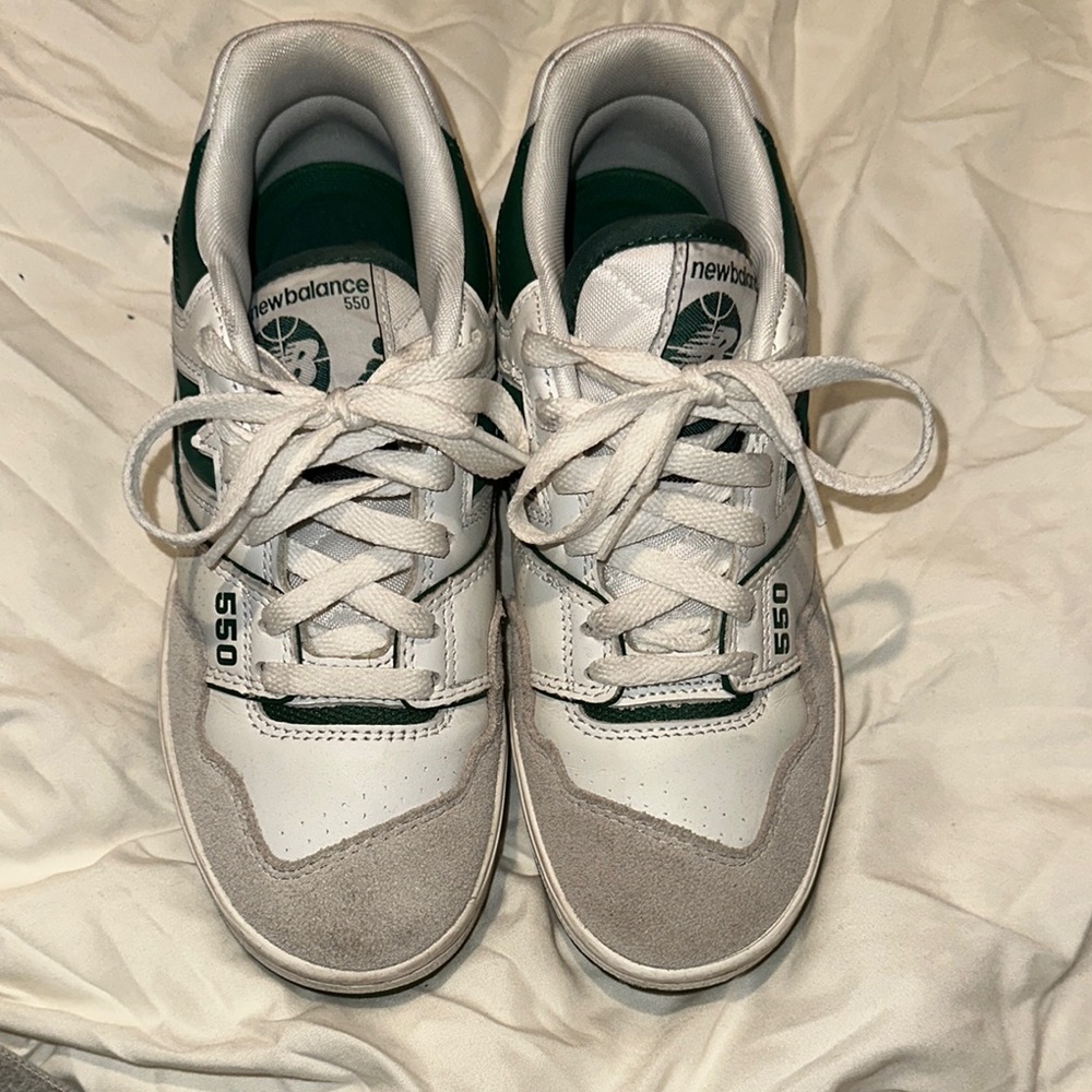 New Balance 550 White and Dark Green Sneakers